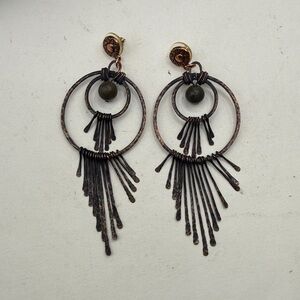 Copper Fringe Dangle Drop Circular Round Earrings Whimsy Goth Boho Black